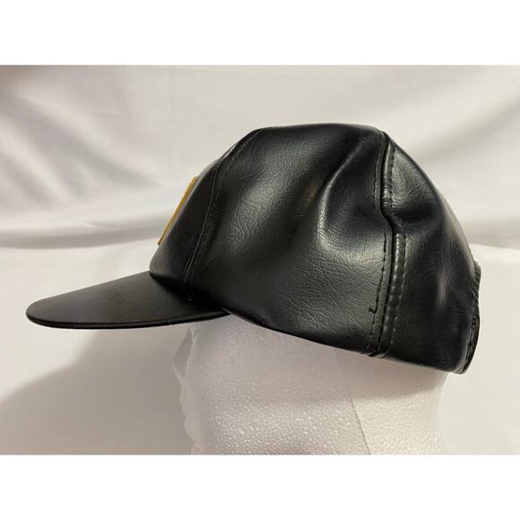 VTG CAT Diesel Power Leather Hat Black Yellow Patch Adjustable - Picture 3 of 9